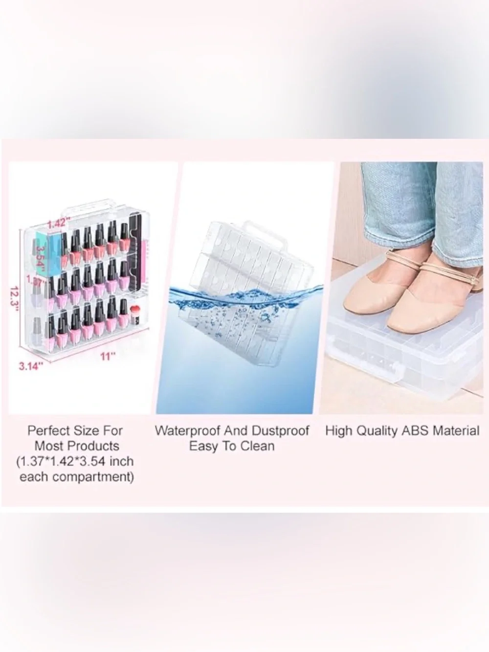 Nail Polish Double-Sided Plastic Organizer Carrying Case w/ Adjustable Dividers
